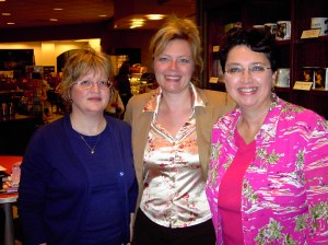 My two good writing friends Cathy Shouse, Shirley Jump & me at Shirley's former writing club meetings. 